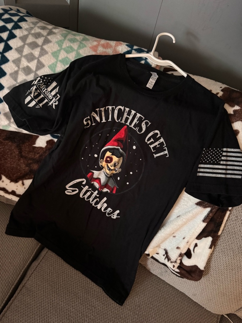 American Apparel Black Kids Tee with Red & White Elf Graphic